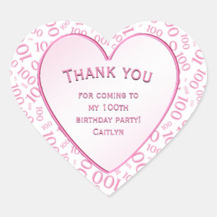 Thank You - 100th Pink/White Number Pattern Heart Sticker