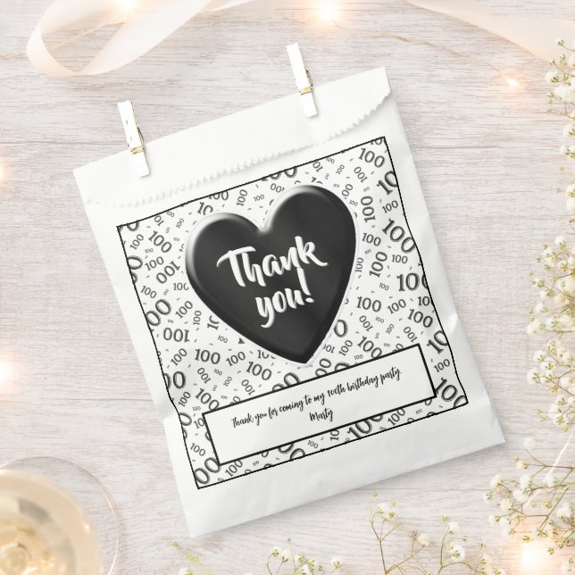 Thank You 100th Random Number Pattern Black/White Favor Bag (Clipped)