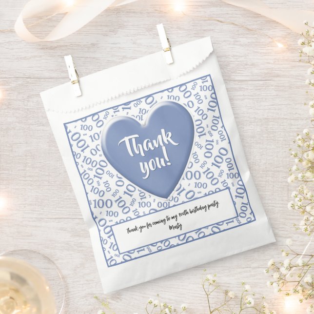 Thank You 100th Random Number Pattern Blue/White Favor Bag (Clipped)