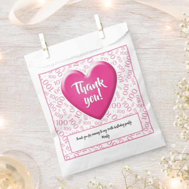 Thank You 100th Random Number Pattern Pink/White Favor Bag (Clipped)