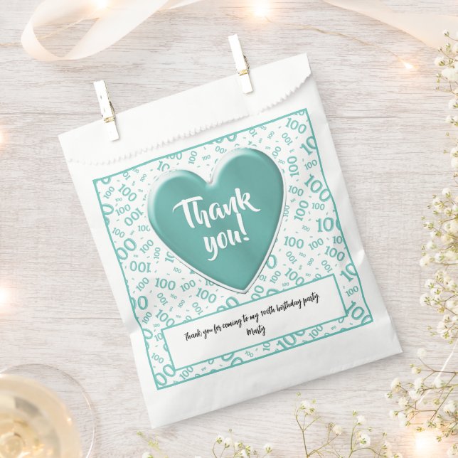 Thank You 100th Random Number Pattern Teal/White Favor Bag (Clipped)