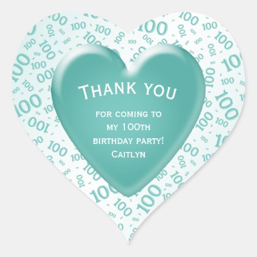 Thank You _ 100th TealWhite Number Pattern Heart Sticker