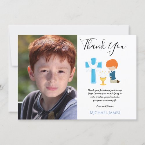 THANK YOU 1st Communion PHOTO Card BOY RED HAIR