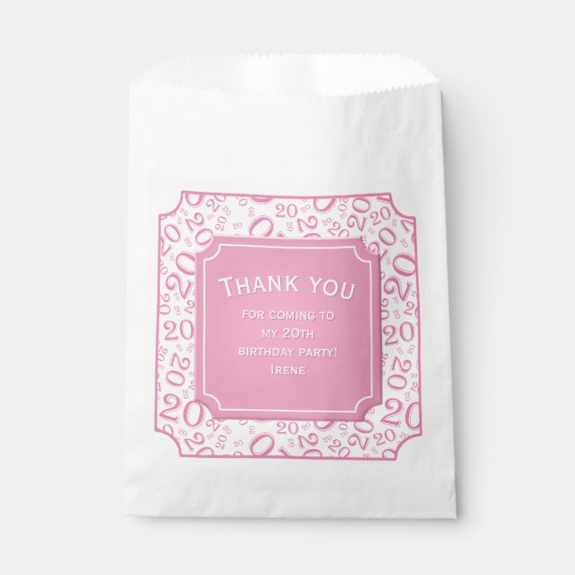Thank you: 20th Random Number Pattern Pink 20 Favor Bag (Front)