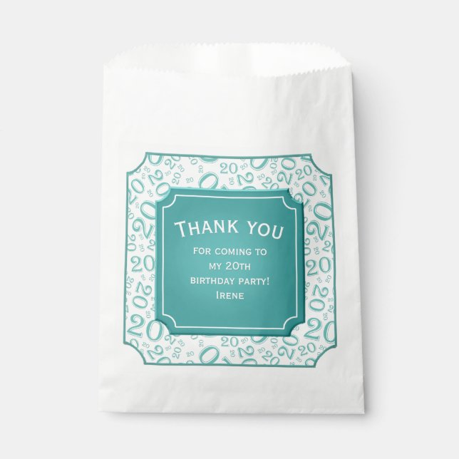 Thank you: 20th Random Number Pattern Teal 20 Favor Bag (Front)
