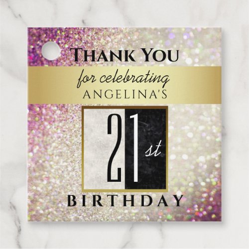 Thank You 21st Birthday Glitter Pink and Gold Favor Tags