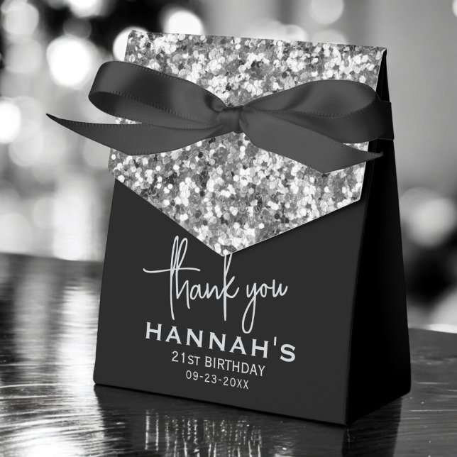 Thank You 21st Birthday Silver Glitter Monogram Favor Boxes (Creator Uploaded)