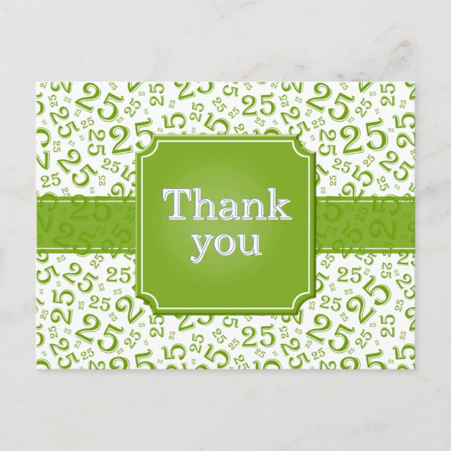 Thank You 25 Number Pattern Green/White Postcard (Front)