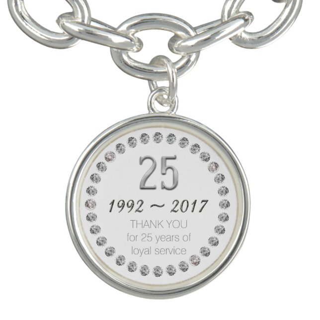 Thank You 25th Anniversary Employee Work Charm Charm Bracelet (Design)