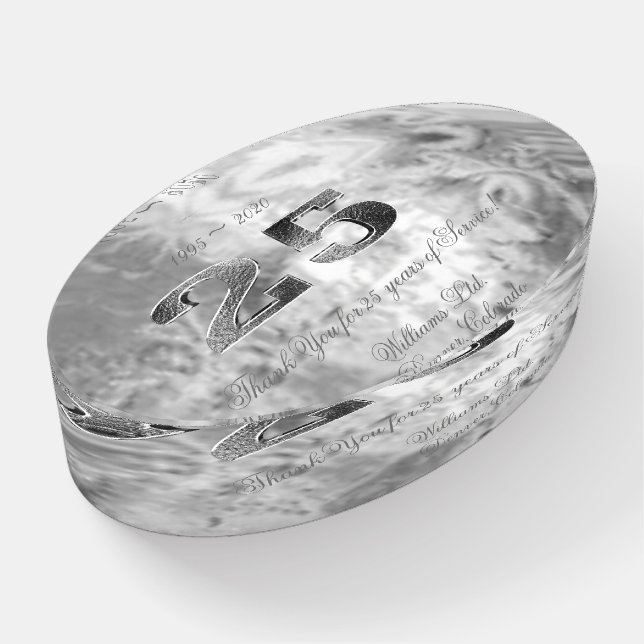 Thank You 25th Anniversary Employee Work Jubilee Paperweight (Angled)