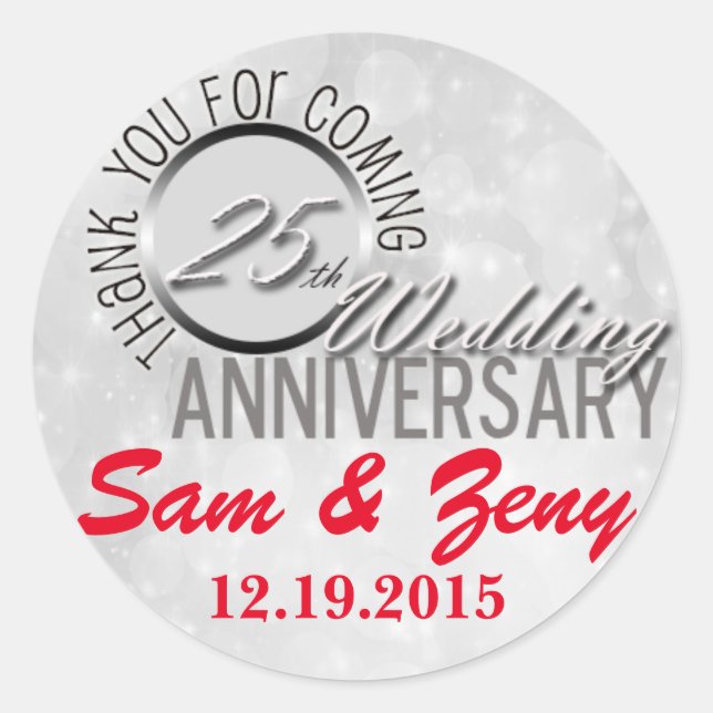 Thank You 25th Wedding Anniversary Favor Sticker (Front)