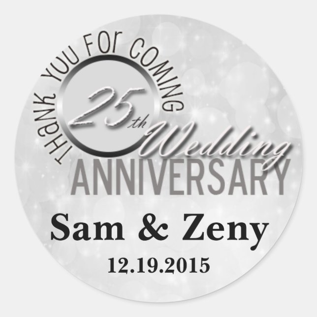 Thank You 25th Wedding Anniversary Favor Sticker (Front)