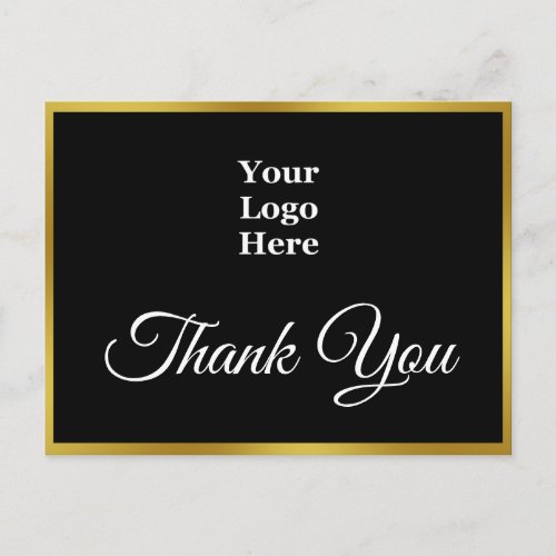 Thank You 2_sided Black  Faux Gold Your Logo Here Postcard