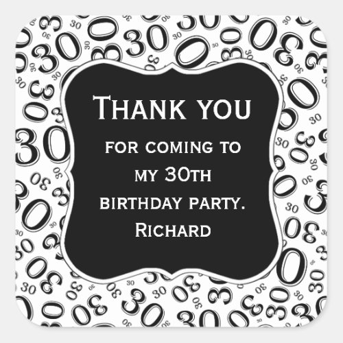Thank you 30th Birthday Black Number Pattern Square Sticker