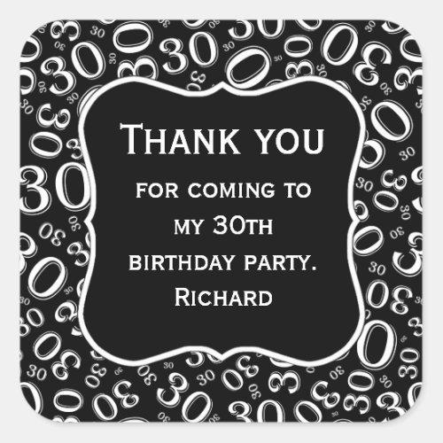 Thank you 30th Birthday White Number Pattern Square Sticker