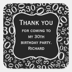 Thank you: 30th Birthday White Number Pattern Square Sticker