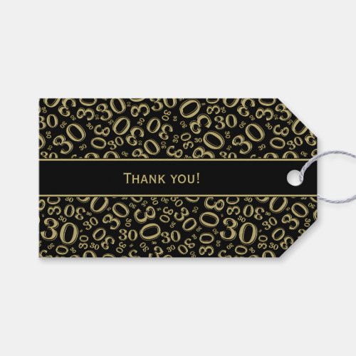 Thank You 30th Black and Gold Number Pattern Gift Tags