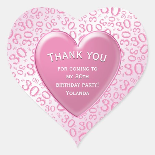 Thank you _ 30th Pattern Pink and White Heart Heart Sticker