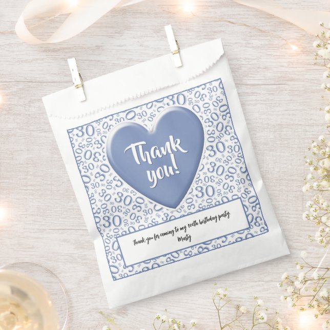 Thank You 30th Random Number Pattern Blue/White Favor Bag (Clipped)