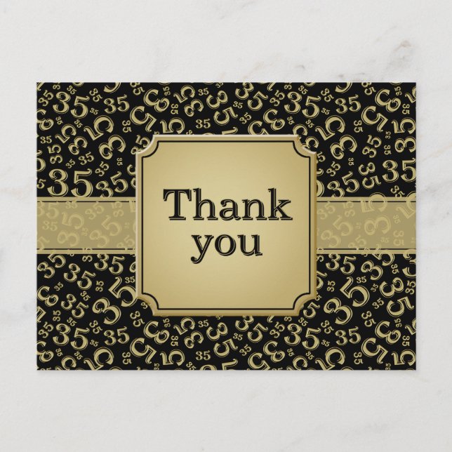Thank You 35 Number Pattern Black/Gold Postcard (Front)