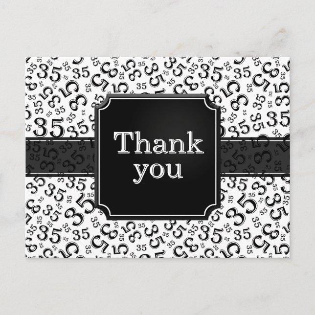 Thank You 35 Number Pattern Black/White Postcard (Front)