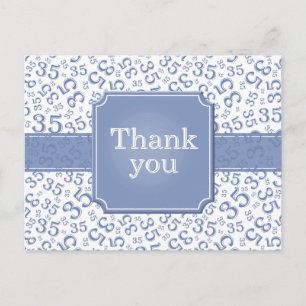 Thank You 35 Number Pattern Blue/White Postcard
