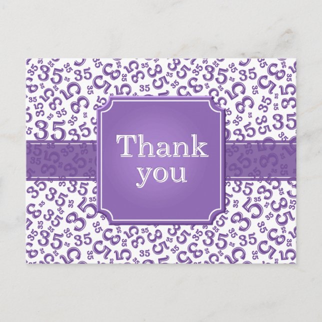 Thank You 35 Number Pattern Purple/White Postcard (Front)