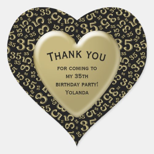 Thank you _ 35th Number Pattern BlackGold Heart Heart Sticker