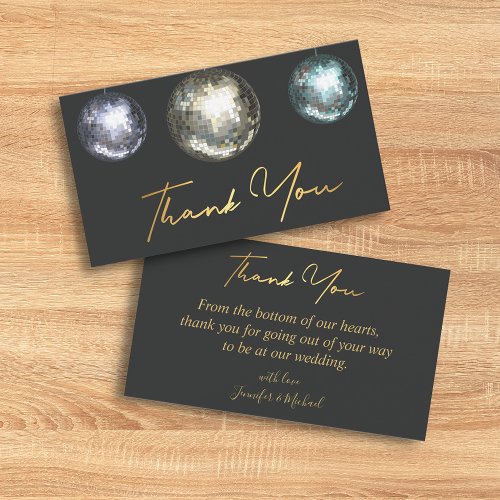 thank you 3 disco balls black gold wedding chic  note card