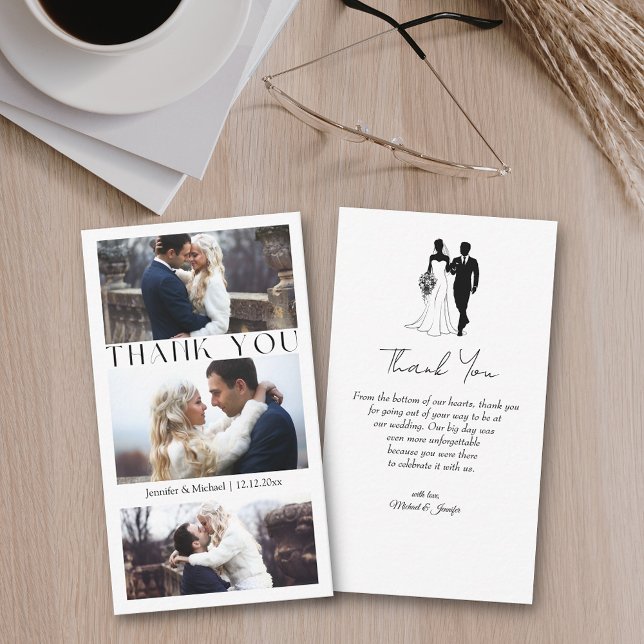 thank you 3 photo collage minimal wedding note card (Creator Uploaded)