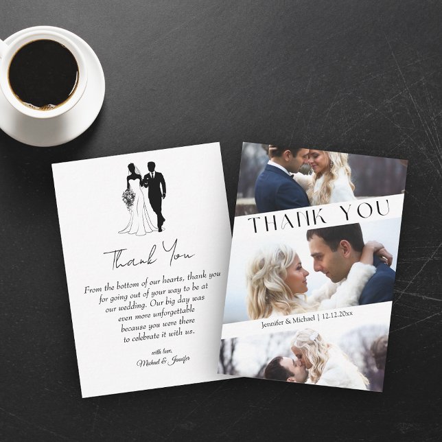 thank you 3 photo collage photobooth  wedding note card (Creator Uploaded)