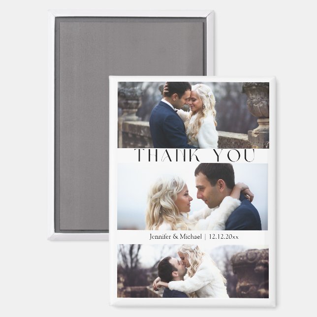 thank you 3 photos collage modern wedding magnet (Front/Back)