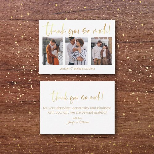 thank you 3 photos wedding collage minimalist gold note card