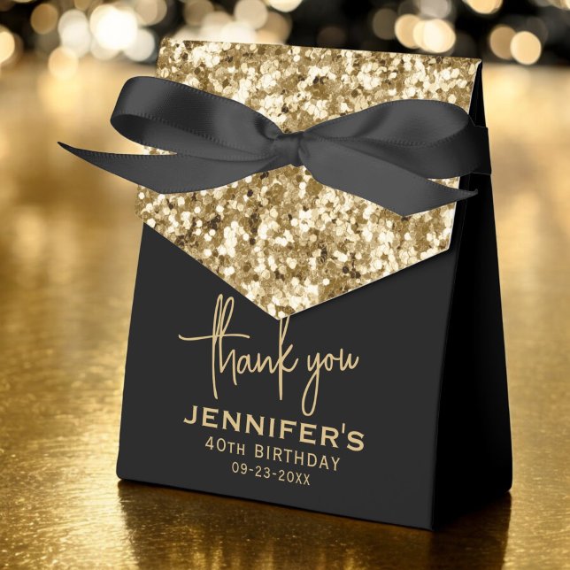 Thank You 40th Birthday Gold Glitter Monogram  Favor Boxes (Creator Uploaded)