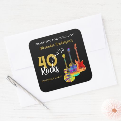 Thank You 40th birthday Guitar Rocks 40 Square Sticker | Zazzle