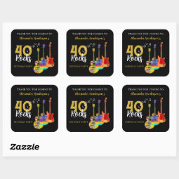 Thank You 40th birthday Guitar Rocks 40 Square Sticker | Zazzle