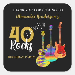 Thank You 40th birthday Guitar Rocks 40 Square Sticker