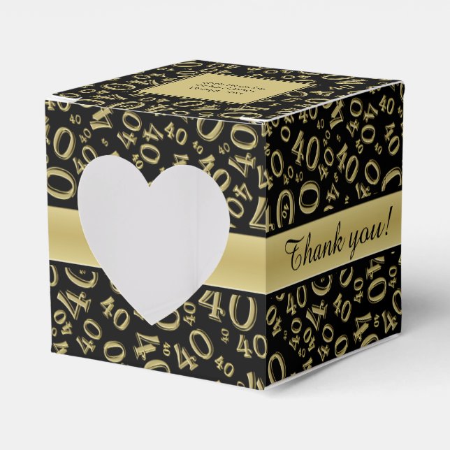 "Thank you": 40th Birthday Party Gold/Black Favor Boxes (Front Side)