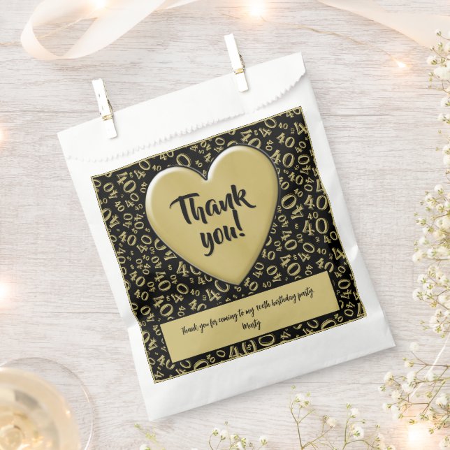 Thank You 40th Random Number Pattern Black/Gold Favor Bag (Clipped)