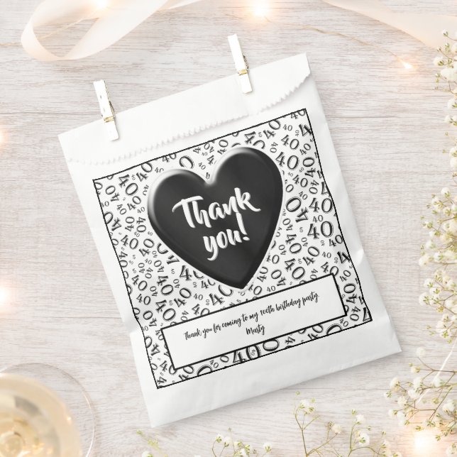 Thank You 40th Random Number Pattern Black/White Favor Bag (Clipped)