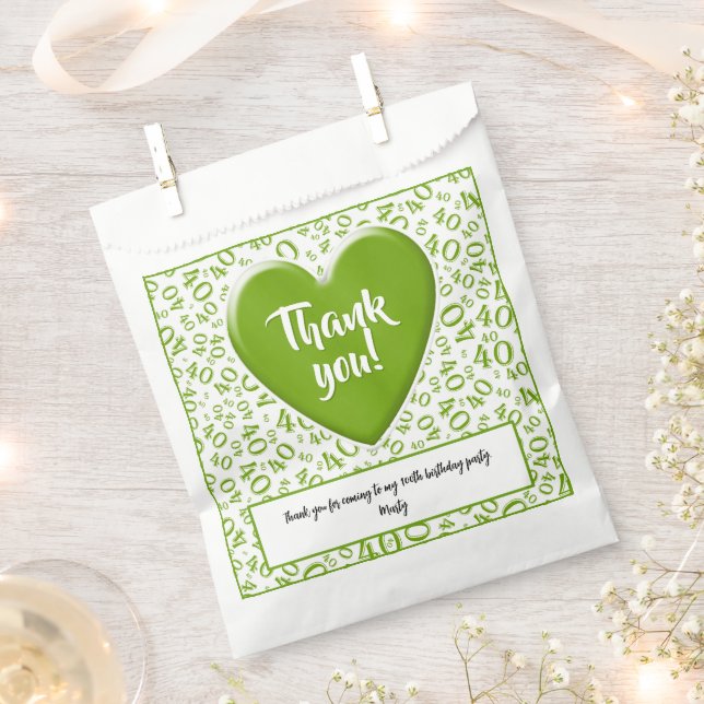 Thank You 40th Random Number Pattern Green/White Favor Bag (Clipped)