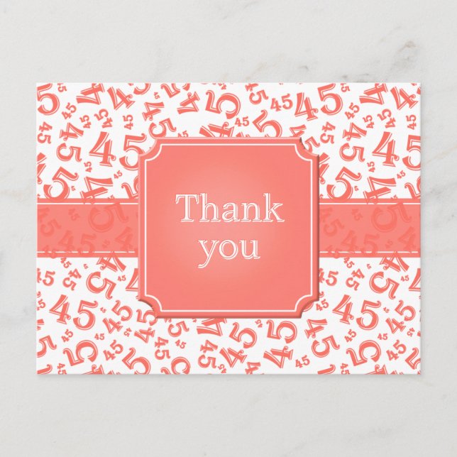 Thank You 45 Number Pattern Coral/White Postcard (Front)