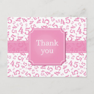Thank You 45 Number Pattern Pink/White Postcard