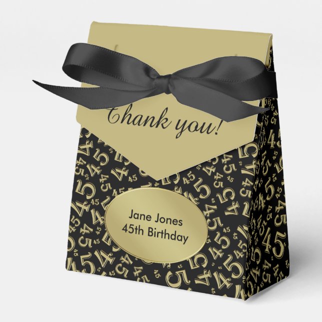 Thank You: 45th Birthday Theme Gold/Black Favor Boxes (Front Side)