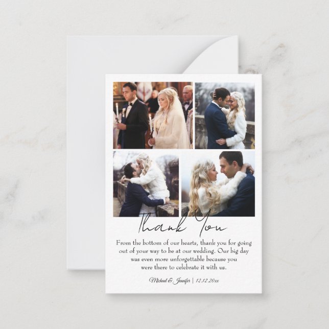 thank you 4 photos collage minimalist wedding  note card (Front)