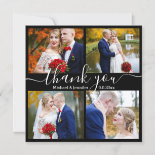 thank you, 4 photos wedding black and white note card