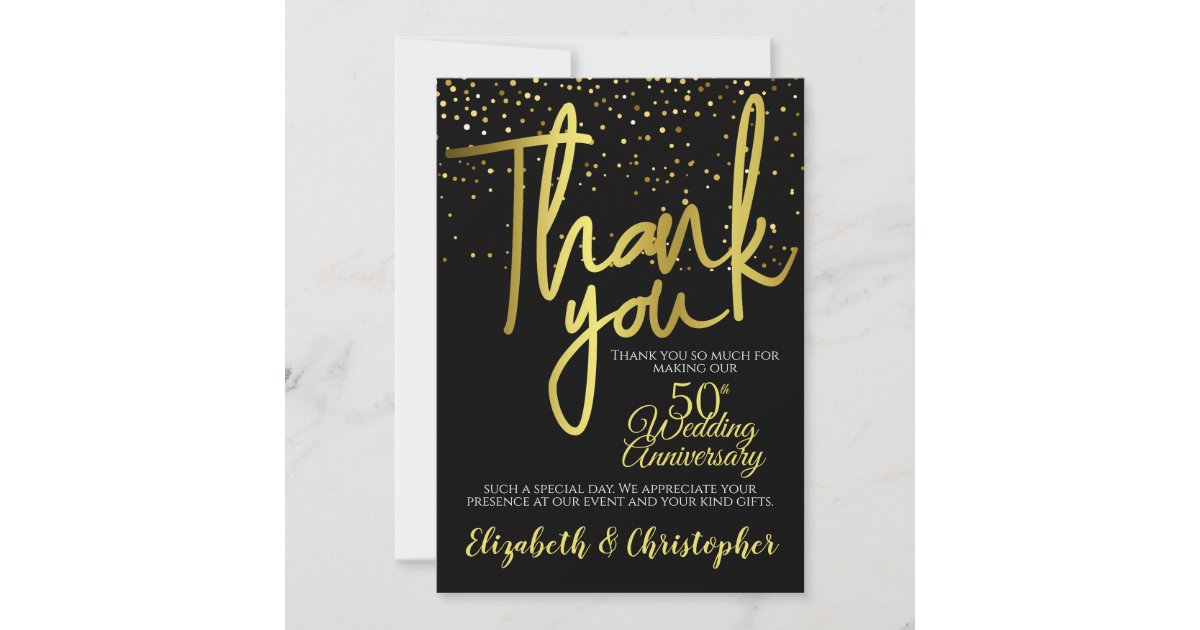 Thank You 50th Anniversary Black Gold Card | Zazzle