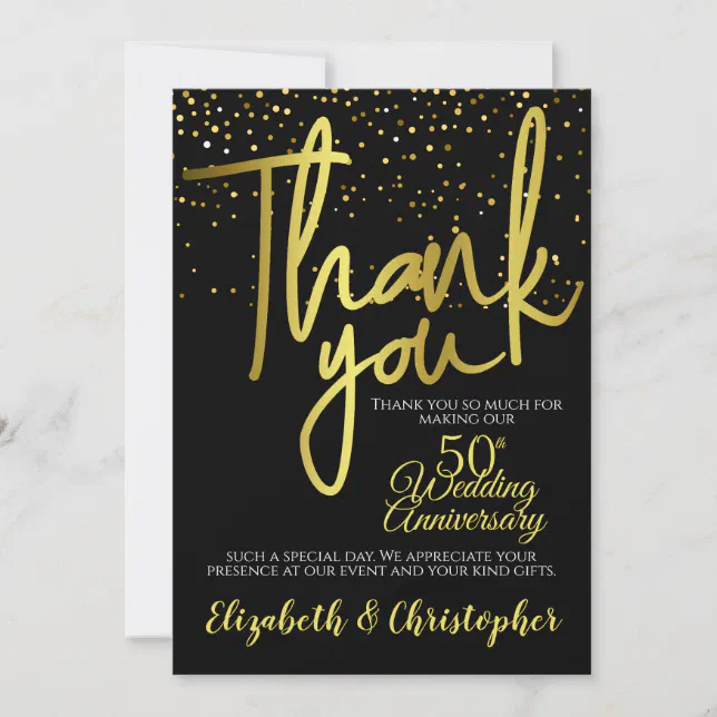 Thank You 50th Anniversary Black Gold Card | Zazzle