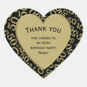 Thank you - 50th Birthday Black and Gold Heart Heart Sticker
