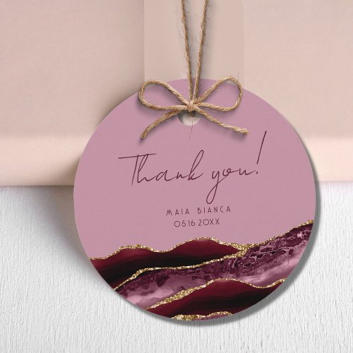 Thank You 50th Birthday Burgundy Pink Agate   Favor Tags